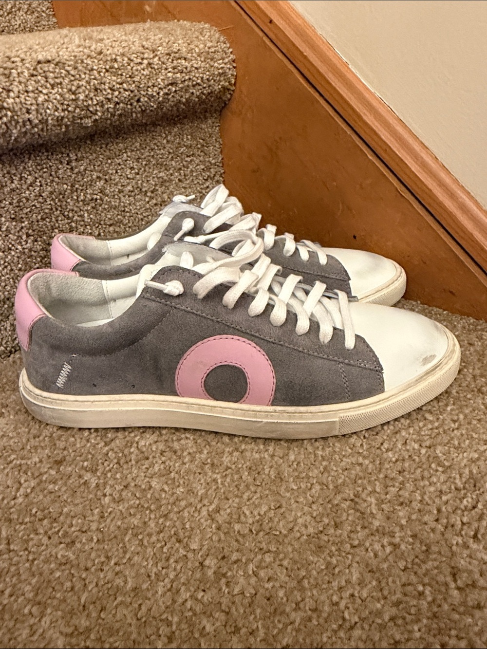 Oliver Cabell Gray Suede Sneakers with Pink Accents